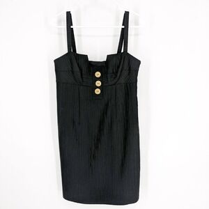 Nine West Sleeveless Square Neck Button Front Pleated Dress Black Women's Size 6